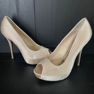 Jennifer Lopez Rhinestone Embellished Heels - Cream